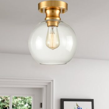 Modern Semi Flush Ceiling Light Globe Clear Glass Brass Fixture