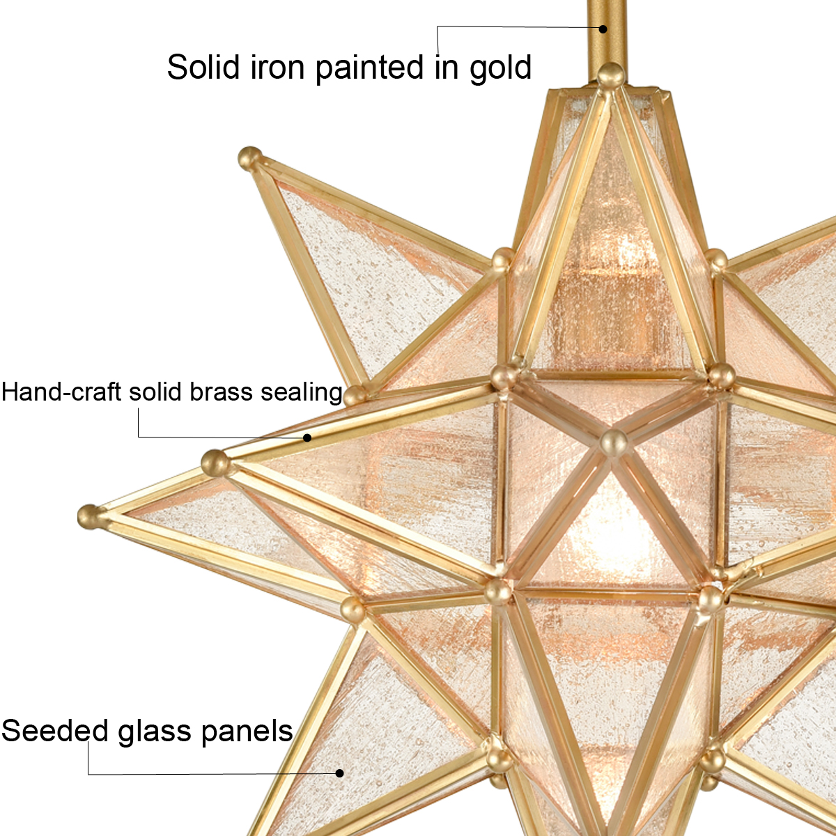 Gold Light Semi Flush Mount Ceiling Light Dressed in A Rustproof Gold Finish 13 Inches Lighting Fixture X&T Moravian Star Ceiling Light Seeded Glass