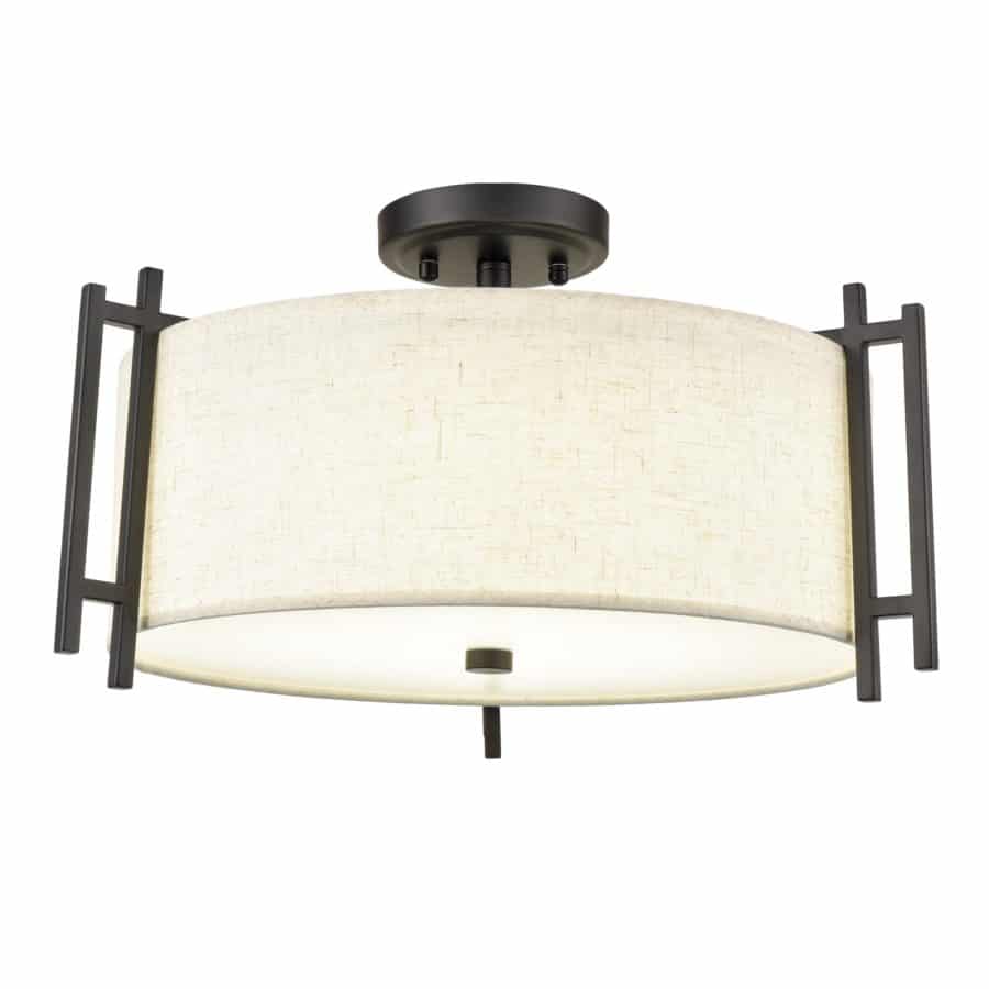 Industrial Semi Flush Mount LED Ceiling Light with Drum Linen Shade