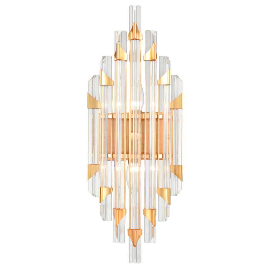 Mid-Century Modern Brass Crystal Wall Sconce 2-Light