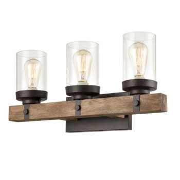 Farmhouse Wood Wall Sconce with Clear Glass Shades 3 Lights