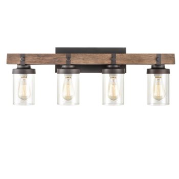 Farmhouse Wood Wall Sconce with Clear Glass Shades 4 Lights