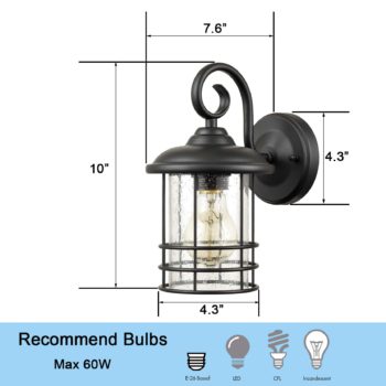 Industrial OutdoorIndoor Lantern Wall Sconces Clear Seeded Glass Shade