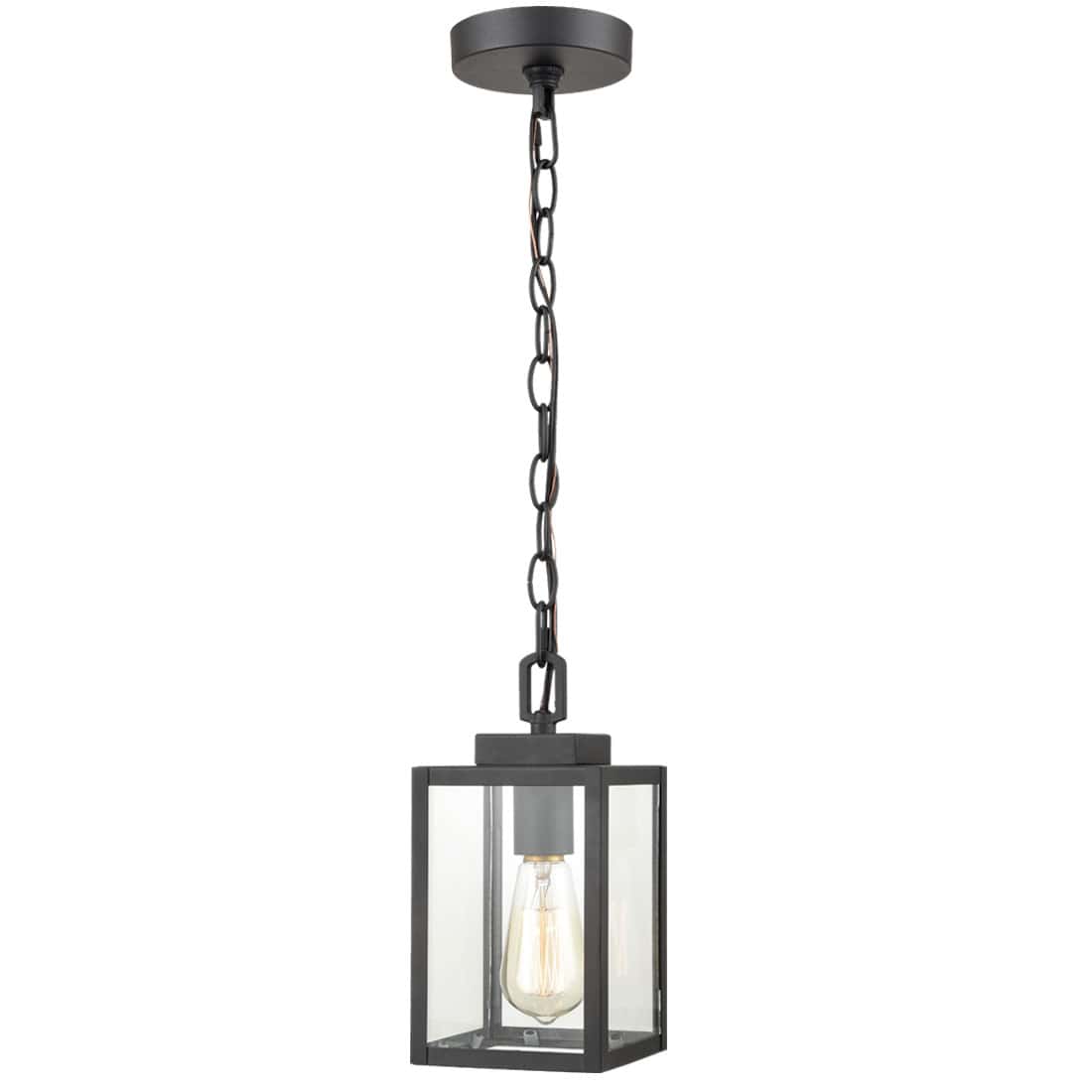 Beionxii 1-Light Exterior Hanging Lantern in Oil Rubbed Bronze Finish with Water Ripple Glass Shade Outdoor Pendant Light Pendant Chain Adjustable 