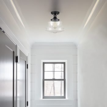 Black Glass Industrial Semi Flush Mount Ceiling Light for Hallway