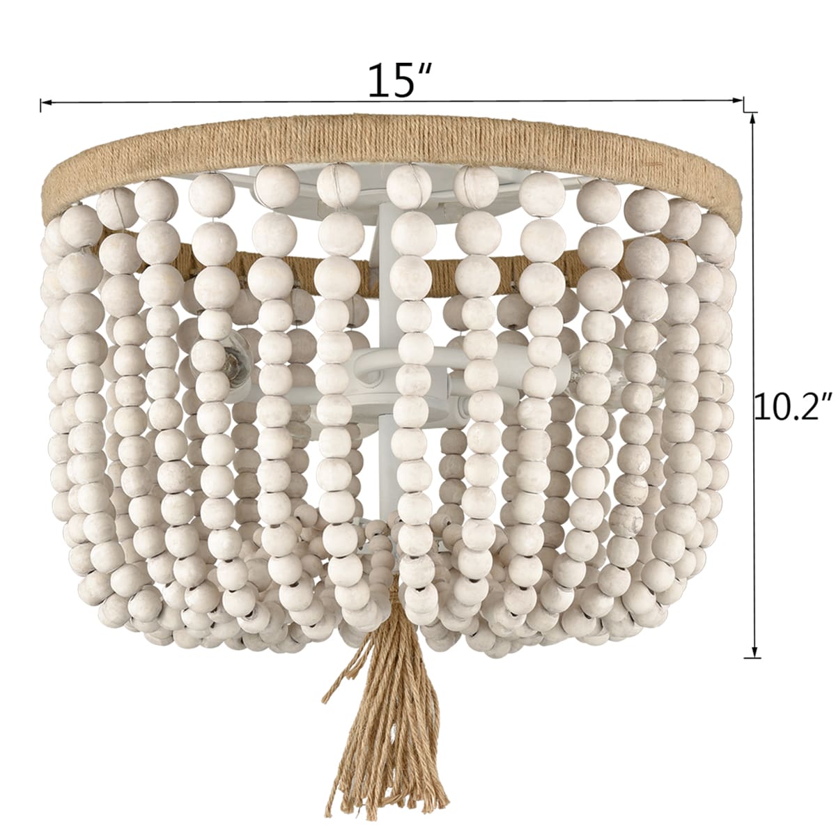 Wood Beaded Farmhouse Distressed White Flush Mount Ceiling Light Claxy
