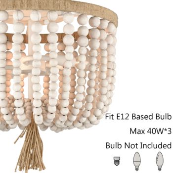 Farmhouse Ceiling Light Wood Beads 3-Light Flush Mount Chandelier