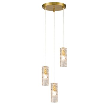 3 Light Brass Glass Pendant Light Modern Cluster Chandelier