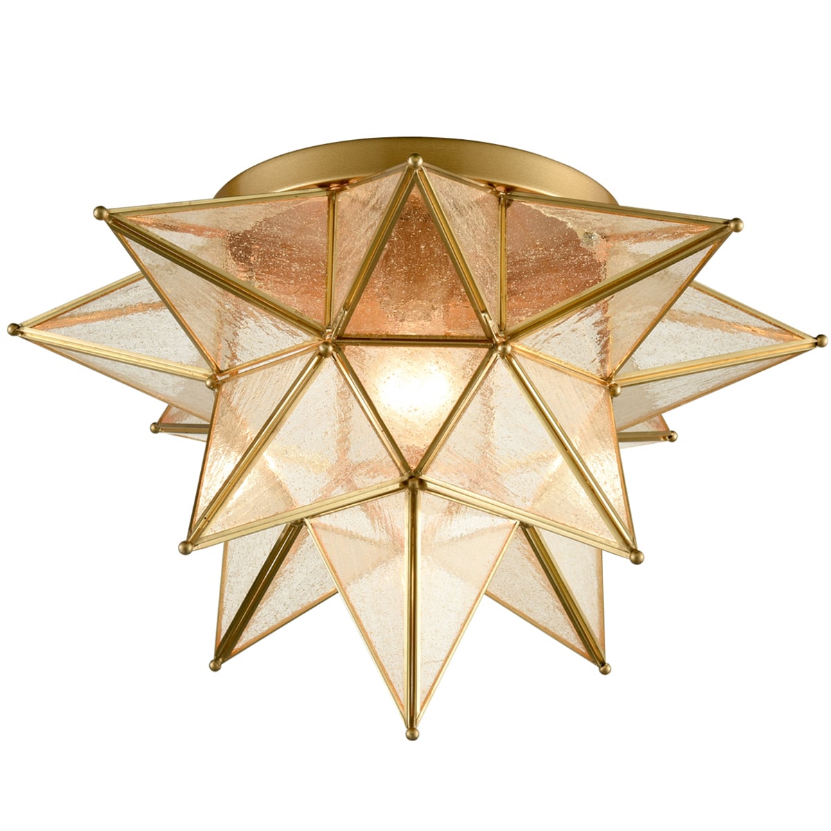 Gold Light Semi Flush Mount Ceiling Light Dressed in A Rustproof Gold Finish 13 Inches Lighting Fixture X&T Moravian Star Ceiling Light Seeded Glass