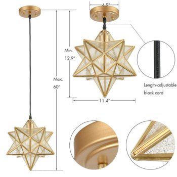 Brass-Moravian-Star-Pendant-Light-Seeded-Glass-Shade-11-In