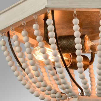 Wood Beaded Ceiling Light Distressed Off-white Fixture