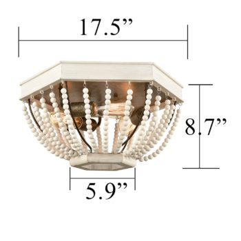 Wood Beaded Ceiling Light Distressed Off-white Fixture