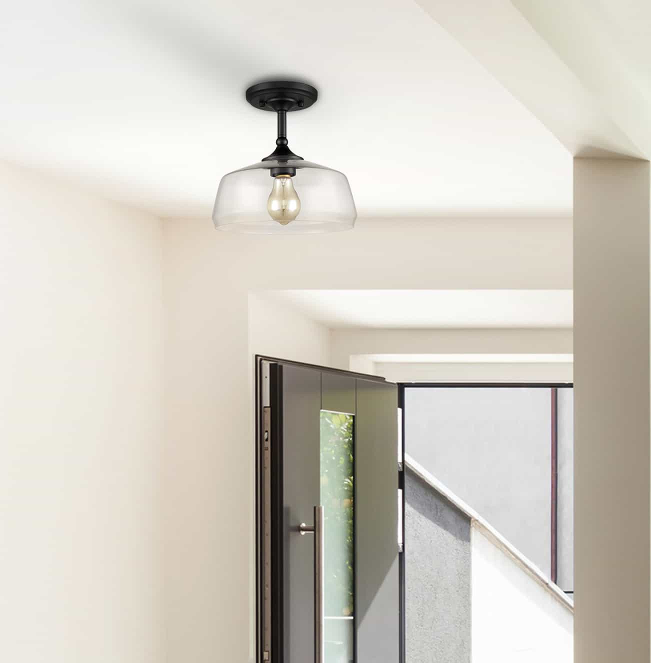 Schoolhouse Glass Semiflush Black Ceiling Lights Claxy