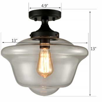 Industrial Glass Ceiling Light Clear Glass Shade Semi Flush Mount