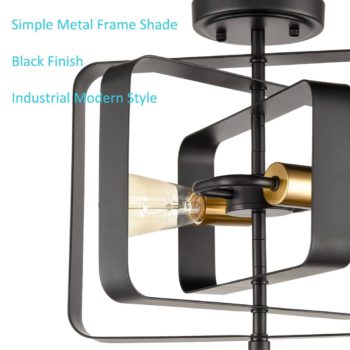 Industrial Metal Ceiling Light 2-Light Black Rectangular Shade