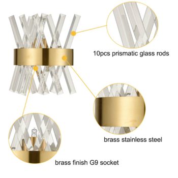 Modern Brass Crystal Wall Sconce Lighting Fixture 1-Pack
