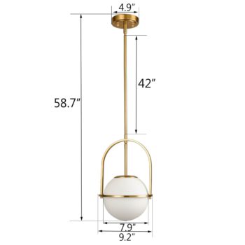 Modern Glass Globe Pendant Light Brass Adjustable Height