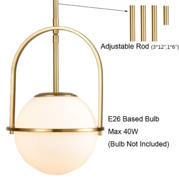Modern Glass Globe Pendant Light Brass Adjustable Height