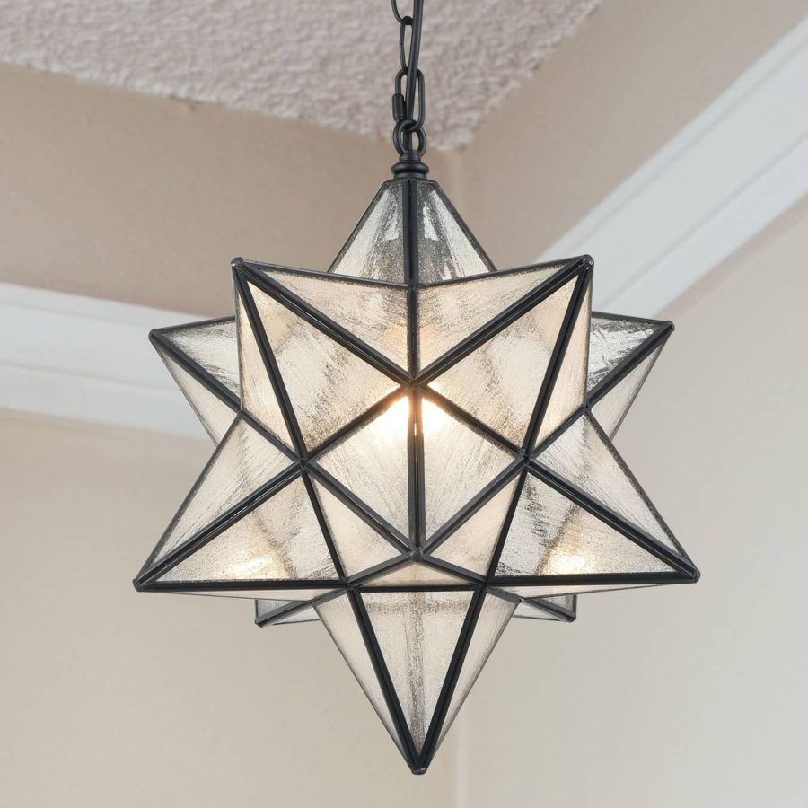 Moravian Star Pendant Lights Seeded Glass Shade, 16 inches