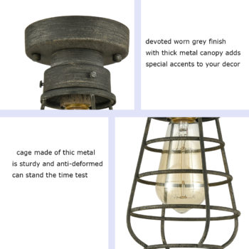 Rustic Mini Caged Ceiling Light Flush Mount with Solid Metal
