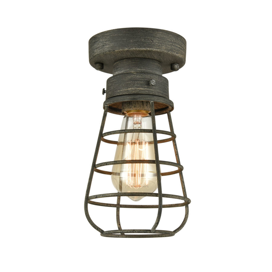 Rustic Mini Caged Ceiling Light Flush Mount with Solid Metal