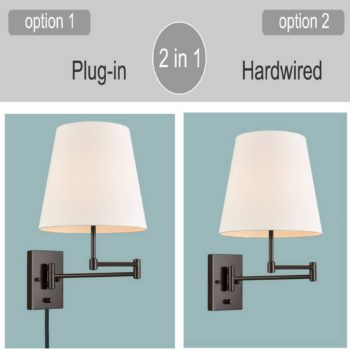 2-Pack Modern Fabric Plug-in Wall Lights Swing Arm Wall Lamps