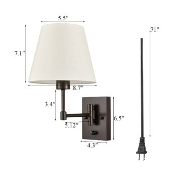 2 Pack Plug in Wall Lights Fabric Swing Arm Wall Lamps