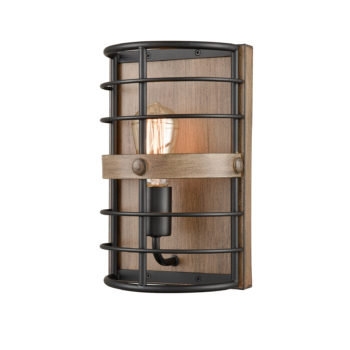 Wood Grain Farmhouse Metal Cage Wall Sconce
