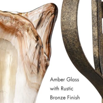 Art Deco Amber Glass Bronze Wall Sconce Lighting, 1-Light