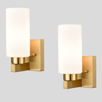 Brass Mid-Century Milk Glass Wall Sconces - 2 Lights