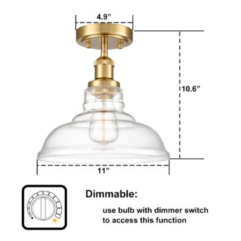 Brass Modern Glass Ceiling Light Dome Shade Kitchen Lamp