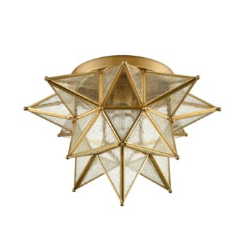 Brass Moravian Star Ceiling Light Seeded Glass 15-Inch