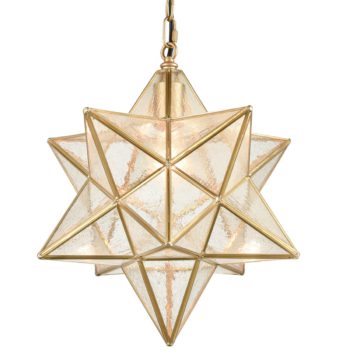 Brass Moravian Star Pendant Lights Seeded Glass Shade, 15-Inch