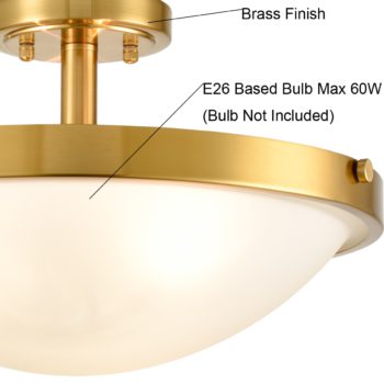 Brass Semi Flush Ceiling Light 3-Light Glass Ceiling Light Fixture