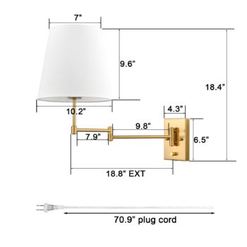 Brass Swing Arm Wall Sconces Plug in or Hardwired Wall Lights-2 Pack
