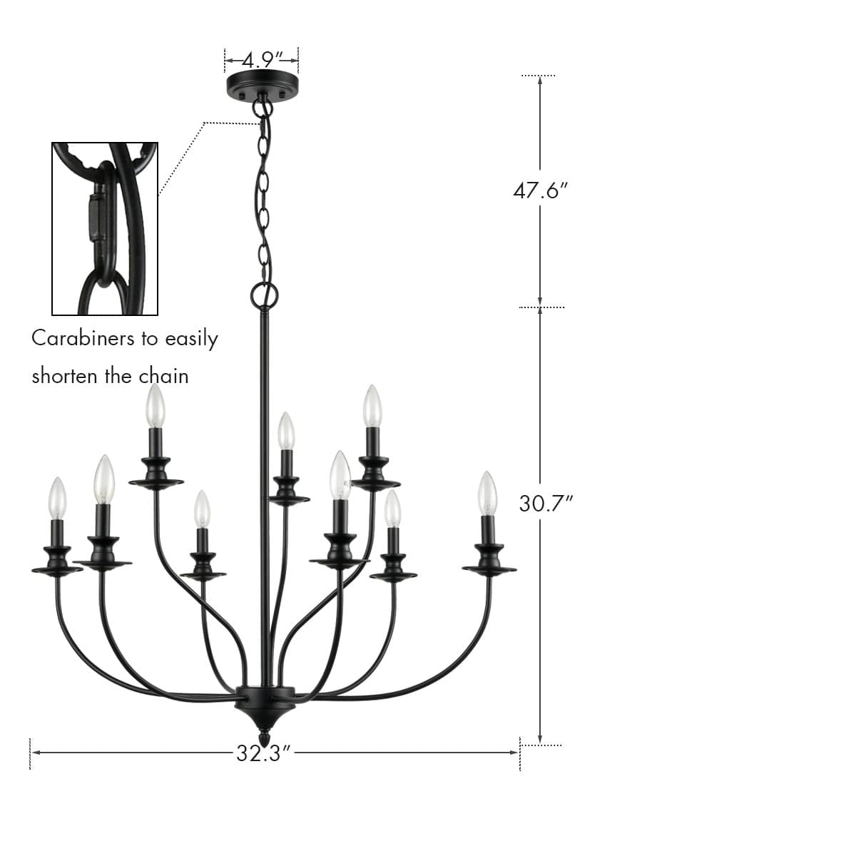 Candle Black Farmhouse Chandelier for Dining Room Claxy
