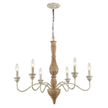 Farmhouse French Country Wood Pendant Chandelier 6 Light