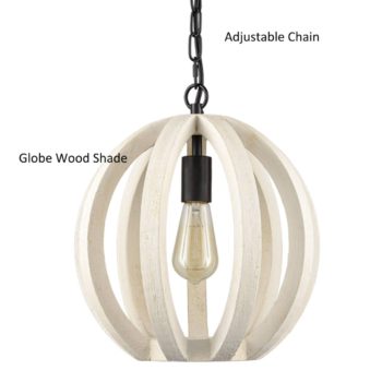 Farmhouse Wooden Pendant Light Globe Hanging Fixture Distressing Off