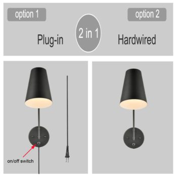 Industrial Bedroom Plug-in Wall Lights Swing Arm Wall Lamps Set of 2