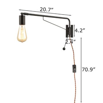 Industrial Black Swing Arm Plug-in Wall Lights Set of 2