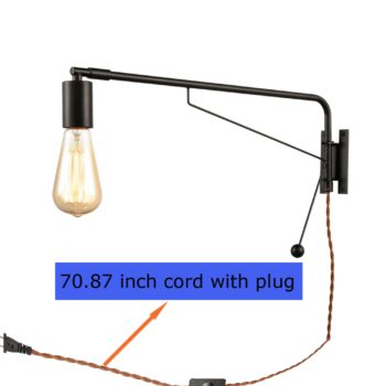 Industrial Black Swing Arm Plug-in Wall Lights Set of 2