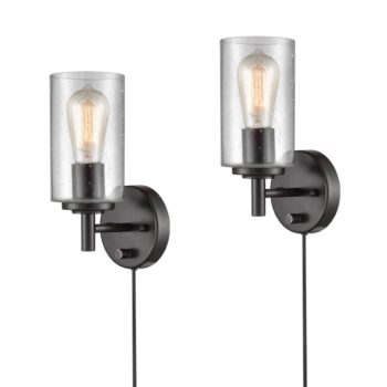 Industrial Bronze Wall Sconces Set of Two Bubble Glass Shade