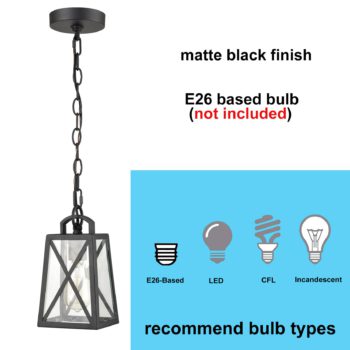 Industrial Exterior Pendant Light Hanging Matte Black Lantern Porch Light