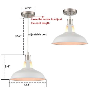 Industrial Pendant Light Brushed Nickel Barn Shade- 1-Light Loft Fixture