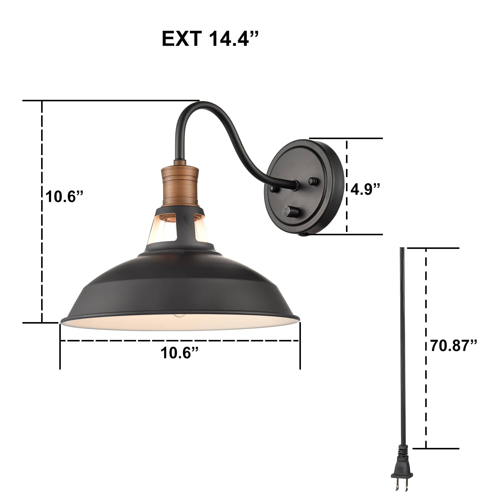 Industrial Black Barn Wall Sconce Plug in Hardwired Light