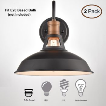 Industrial Plug in Wall Sconce Black Barn Hardwired Wall Lights 2 Sets