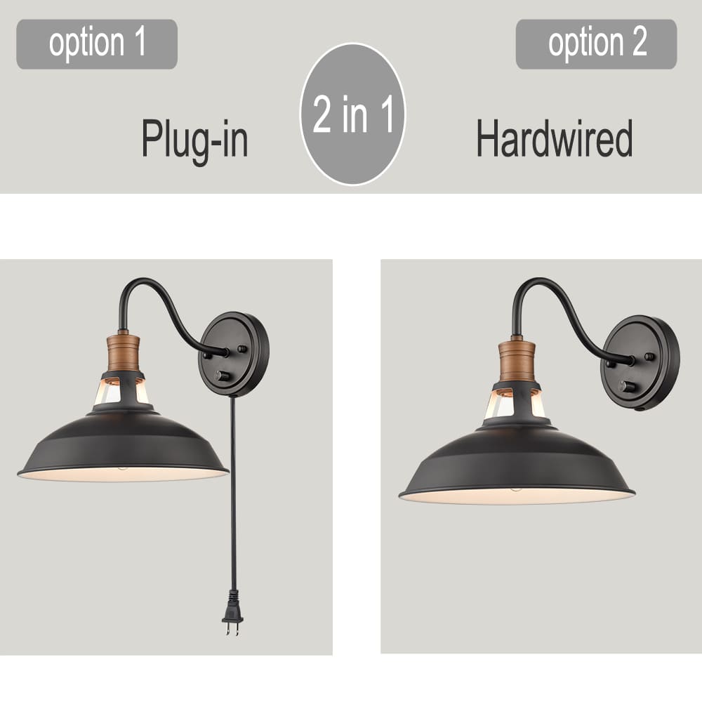 Industrial Black Barn Wall Sconce Plug in Hardwired Light