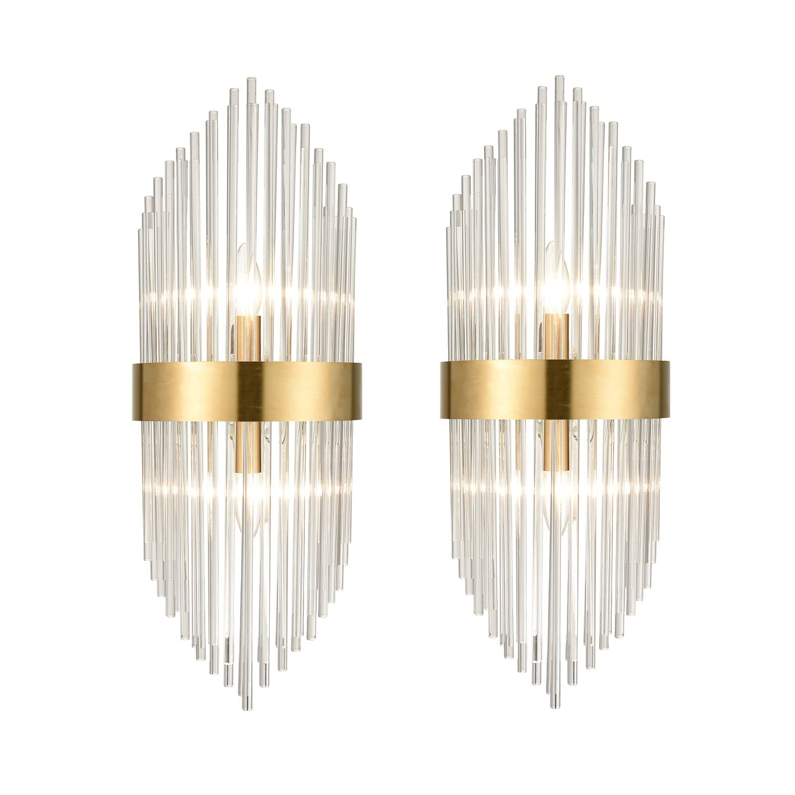 Brass Mid Century Glass Rod Modern Wall Sconce Pack of 2 Claxy