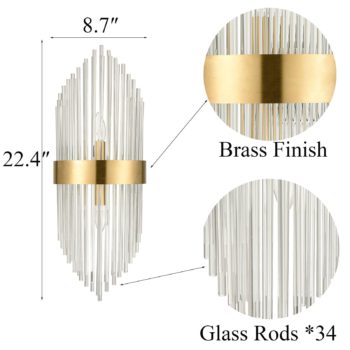 Mid Century Brass Glass Rods Wall Sconce 2 Pack Modern Luxury-Look