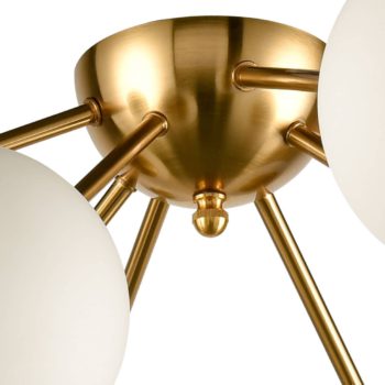 Mid Century Brass Sputnik Ceiling Light Opal Glass Shades 8-Light